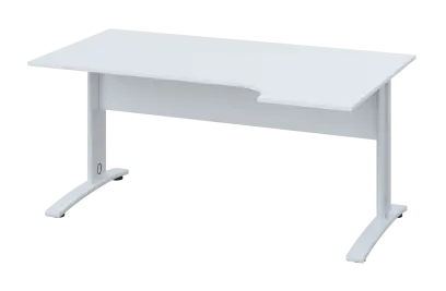 CRK 28 - 164 stůl kancelářský, rohový, pravý, kovová podnož bílá, deska 25 mm, široký 1600 mm, bílá